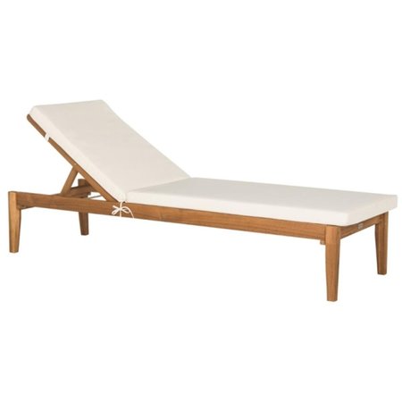 SAFAVIEH Azusa Sunlounger- Teak Brown and Beige - 13 x 74.4 x 23.6 in. PAT6729A